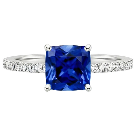 Kissen Blauer Saphir-Aus der Erde Abgebauter Natürlicher Diamant-Ring mit Pave Set Akzenten 2,75 Karat