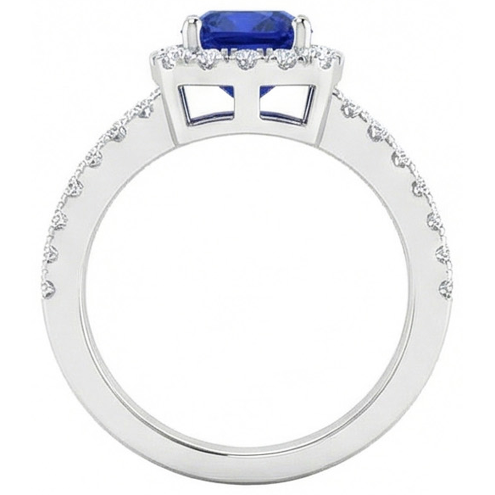Kissen Blauer Saphir mit Aus der Erde Abgebauter Natürlicher Diamanten 4.50 Karat Ring Weißgold 14K
