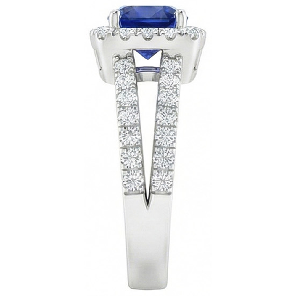 Kissen Blauer Saphir mit Aus der Erde Abgebauter Natürlicher Diamanten 4.50 Karat Ring Weißgold 14K
