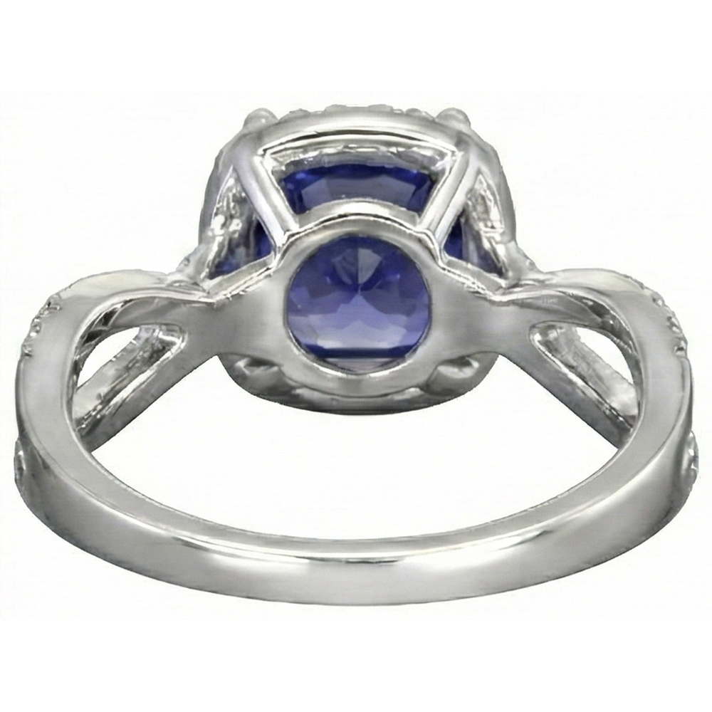 Kissen Blauer Tansanit-Aus der Erde Abgebauter Natürlicher Diamant-Ring 5,50 Karat Weißgold 14K