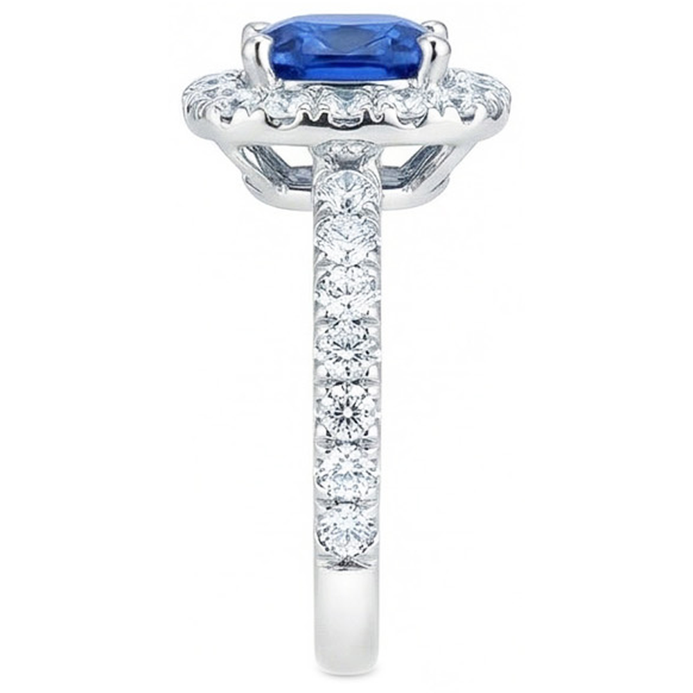 Kissen Ceylon Blue Sapphire mit Aus der Erde Abgebauter Natürlicher Diamanten 2.50 ct. Ring