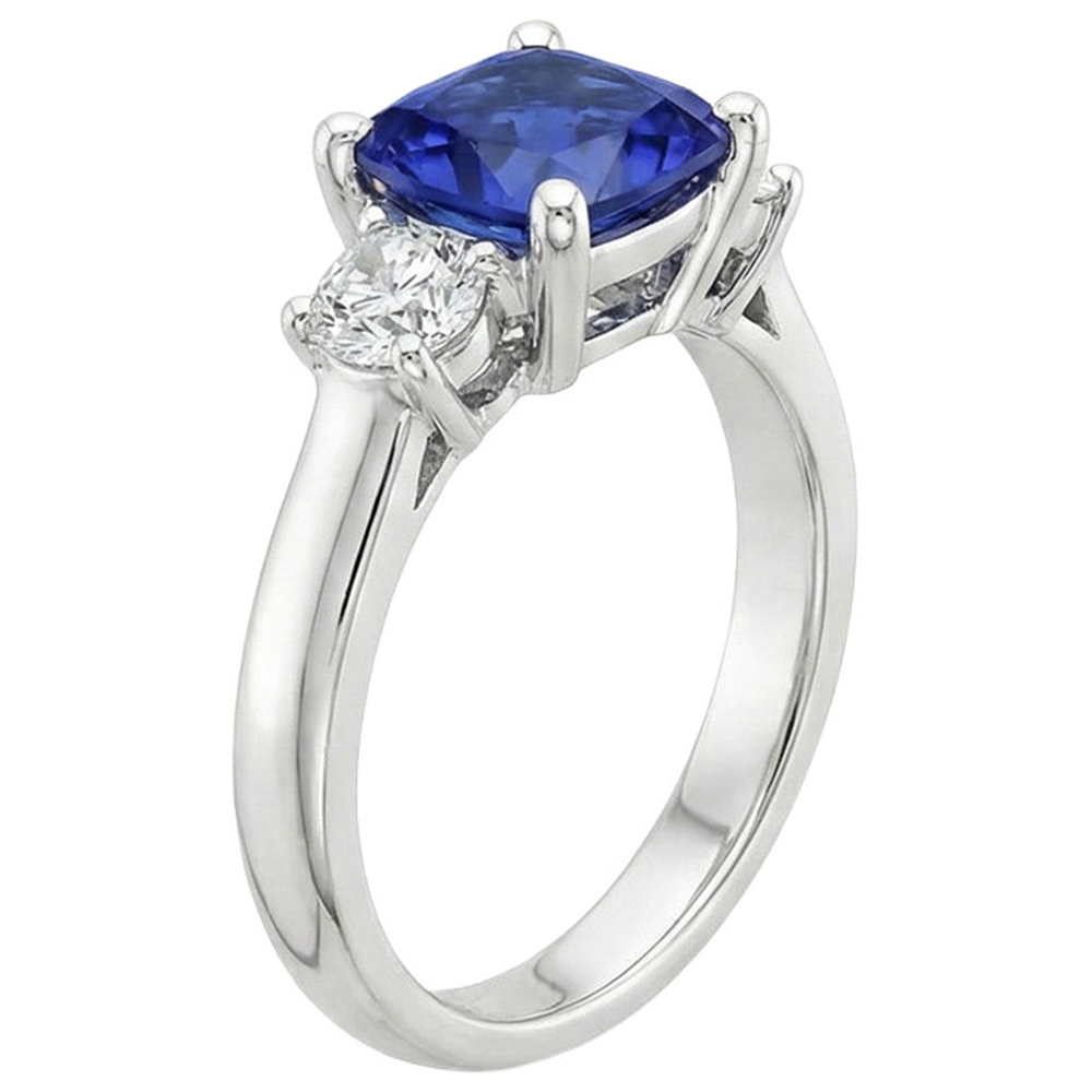 Kissen Ceylon Saphir Aus der Erde Abgebauter Natürlicher Diamant 3 Steine Ring 3,25 Karat