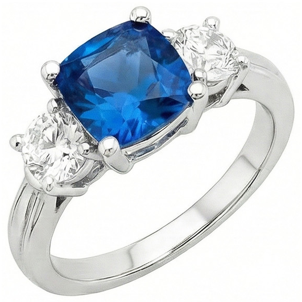 echter round saphir 4.51Karat ring Vorderansicht
