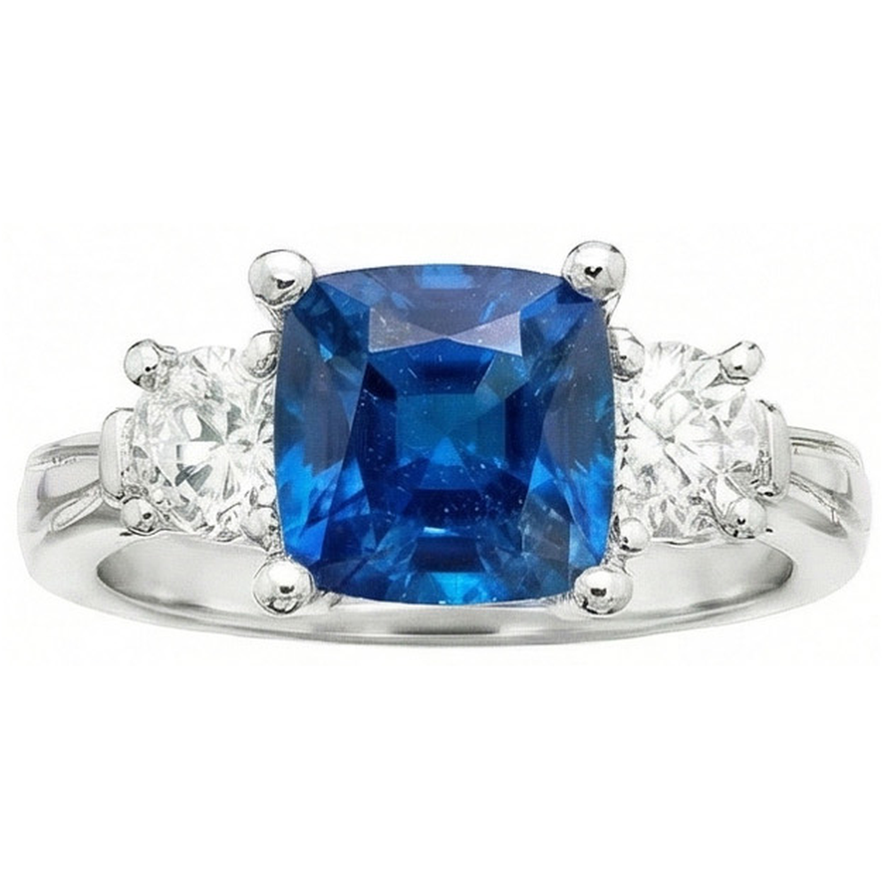 echter round saphir 4.51Karat ring Seitenansicht