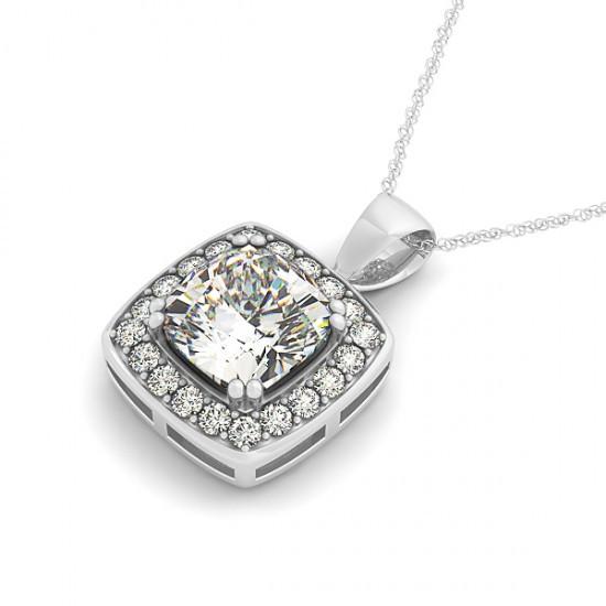 Kissen-Echt-Diamant-Anhänger-Halskette ohne Kette 2 Karat 14K Weißgold