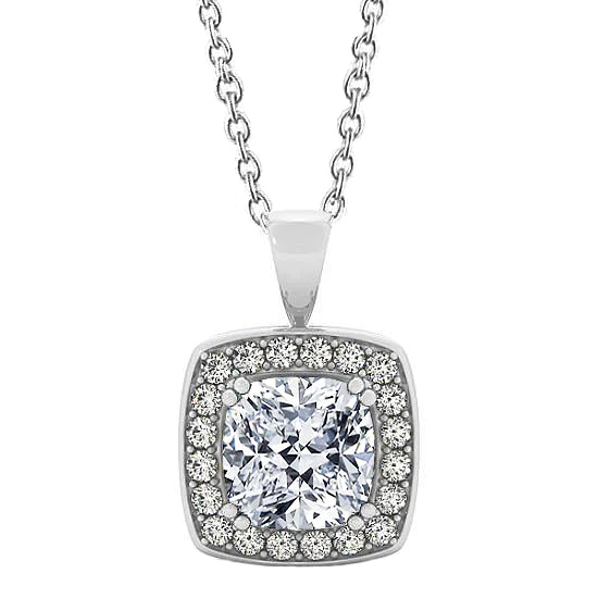 Kissen-Echt-Diamant-Anhänger-Halskette ohne Kette 2 Karat 14K Weißgold