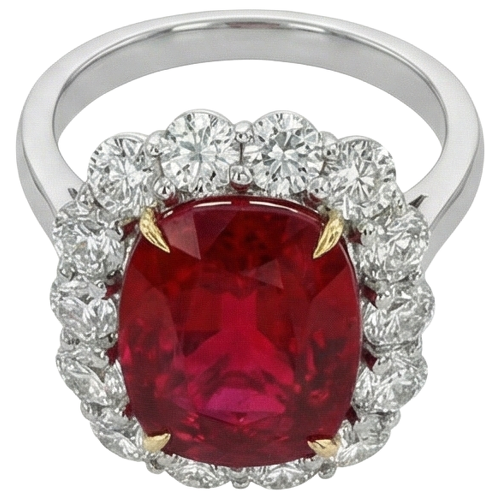 Kissen Echter Rubin und runde Aus der Erde Abgebauter Natürlicher Diamanten 7 Karat Jubiläumsring