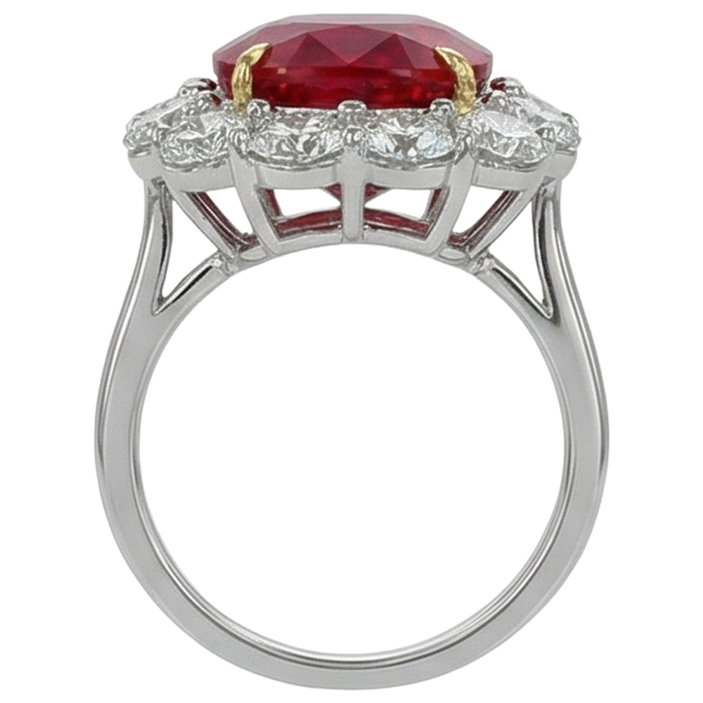 Kissen Echter Rubin und runde Aus der Erde Abgebauter Natürlicher Diamanten 7 Karat Jubiläumsring