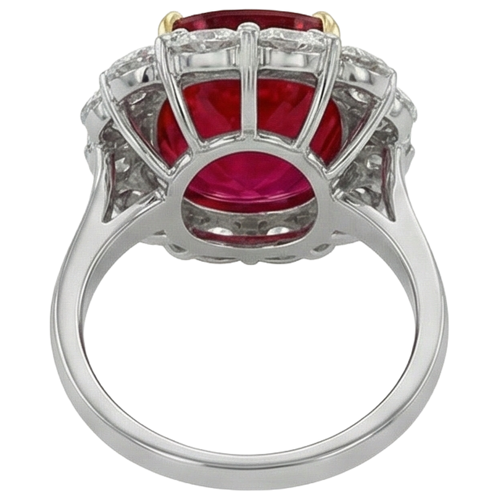Kissen Echter Rubin und runde Aus der Erde Abgebauter Natürlicher Diamanten 7 Karat Jubiläumsring