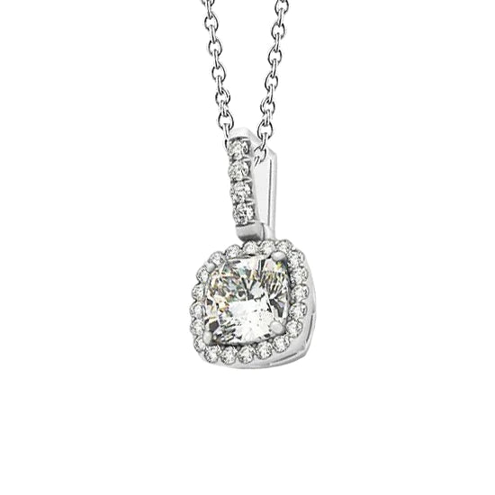 Kissen Halo Echt Diamant Anhänger ohne Kette Halskette 1,35 Karat WG 14K