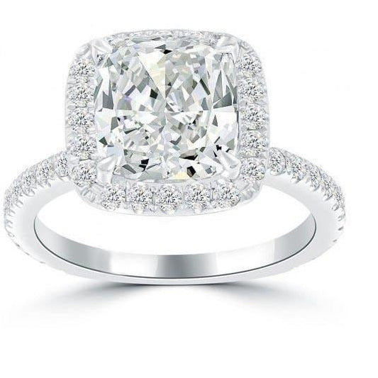 Kissen Halo Echt Diamantring 4 Karat Weißgold 14k