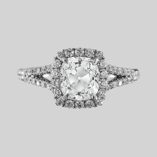 Kissen Halo Ring Old Cut Runden Natürlich Diamants 3,75 Karat Split Shank