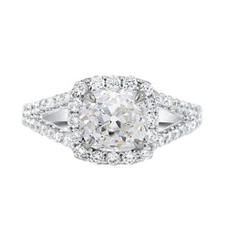 Kissen Halo Ring alter Bergmann Echt Aus der Erde Abgebauter Natürlicher Diamant Split Shank 4,75 Karat Gold 14K