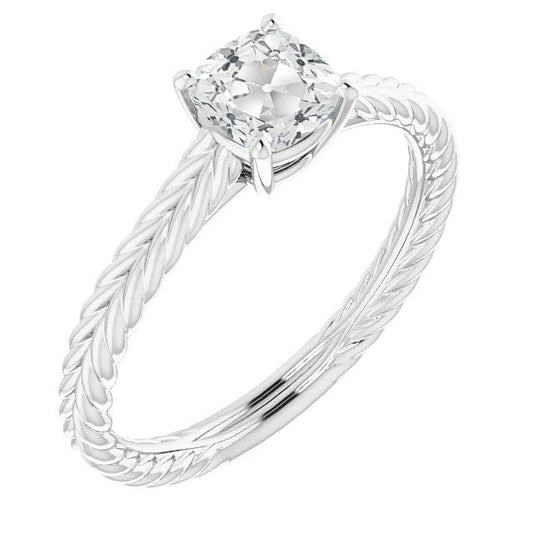 Kissen Old Cut Echt Diamant Solitaire Ring Krappenset Rope Style 3 Karat