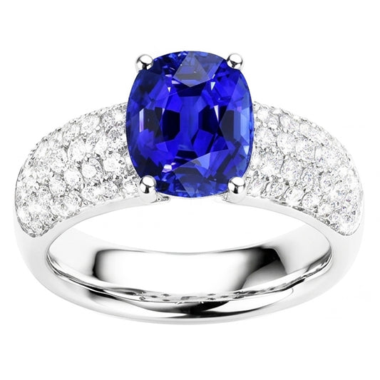 Kissen Saphir Edelstein Ring Weißgold 14K Natürlicher Diamant ( nicht im Labor gezüchtet )en 3,50 Karat