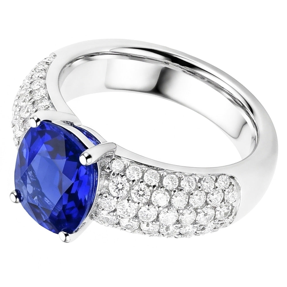 Kissen Saphir Edelstein Ring Weißgold 14K Natürlicher Diamant ( nicht im Labor gezüchtet )en 3,50 Karat