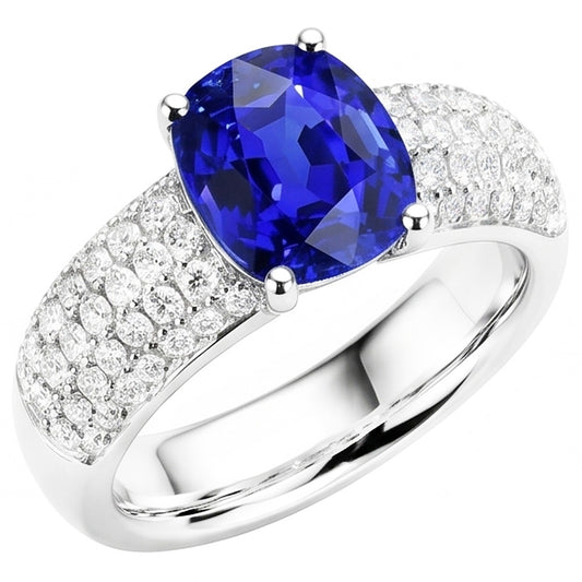 Kissen Saphir Edelstein Ring Weißgold 14K Natürlicher Diamant ( nicht im Labor gezüchtet )en 3,50 Karat