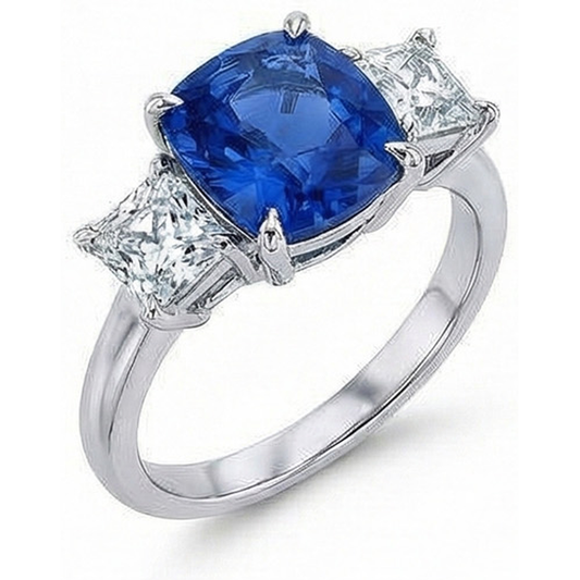 Kissen Saphir mit Aus der Erde Abgebauter Natürlicher Diamanten 4 Karat Verlobungsring