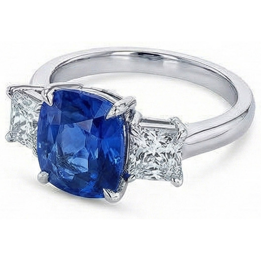 Kissen Saphir mit Aus der Erde Abgebauter Natürlicher Diamanten 4 Karat Verlobungsring