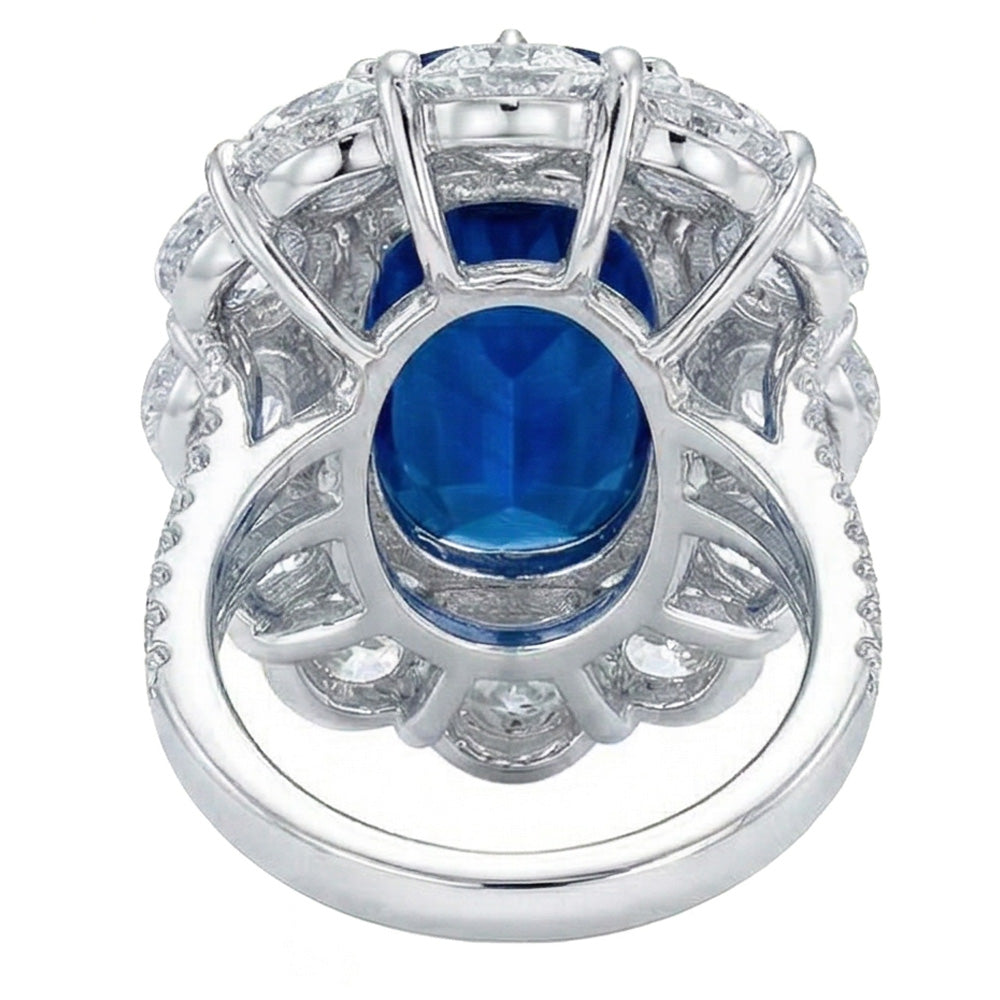 Kissen Saphir und runde Aus der Erde Abgebauter Natürlicher Diamanten 10.50 Ct Ring Weißgold 14K