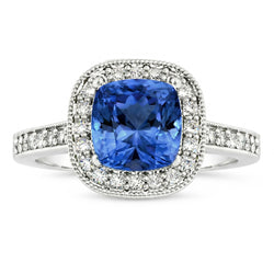 Kissen Sri Lanka Blauer Saphir Aus der Erde Abgebauter Natürlicher Diamanten 3.40 ct Ring Weißgold 14K
