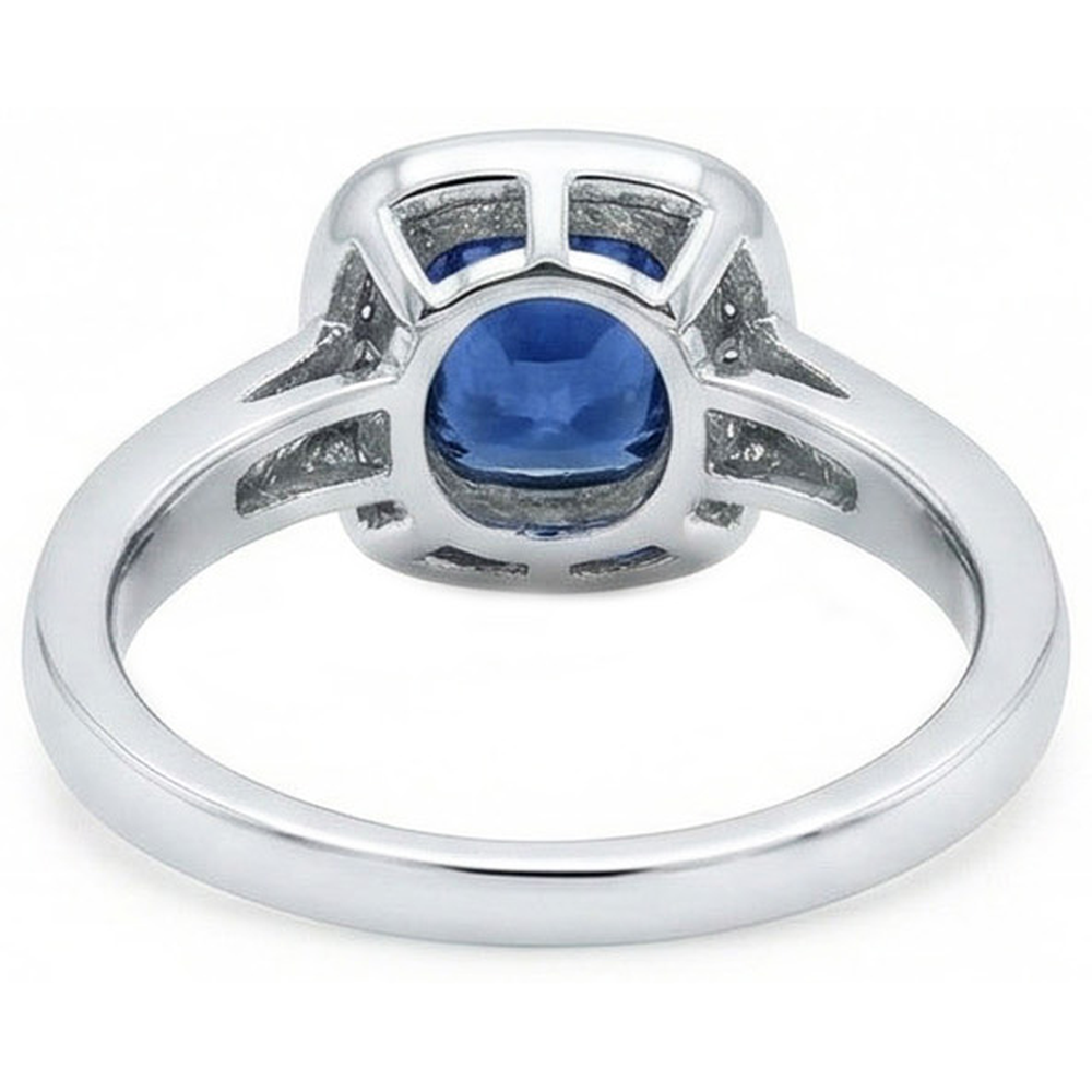 Kissen Sri Lanka Blauer Saphir Aus der Erde Abgebauter Natürlicher Diamantring Massivgold 1.70 Ct