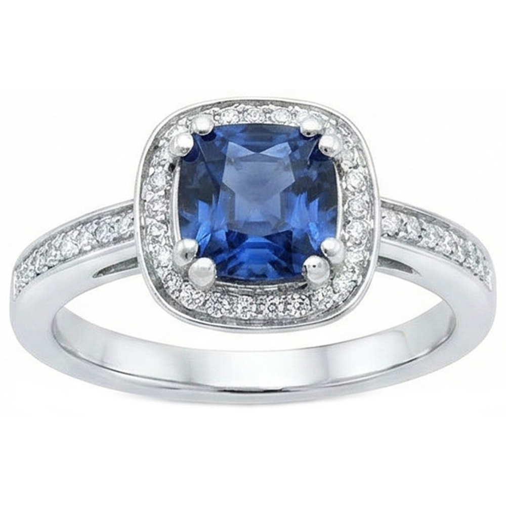 Kissen Sri Lanka Blauer Saphir Aus der Erde Abgebauter Natürlicher Diamantring Massivgold 1.70 Ct