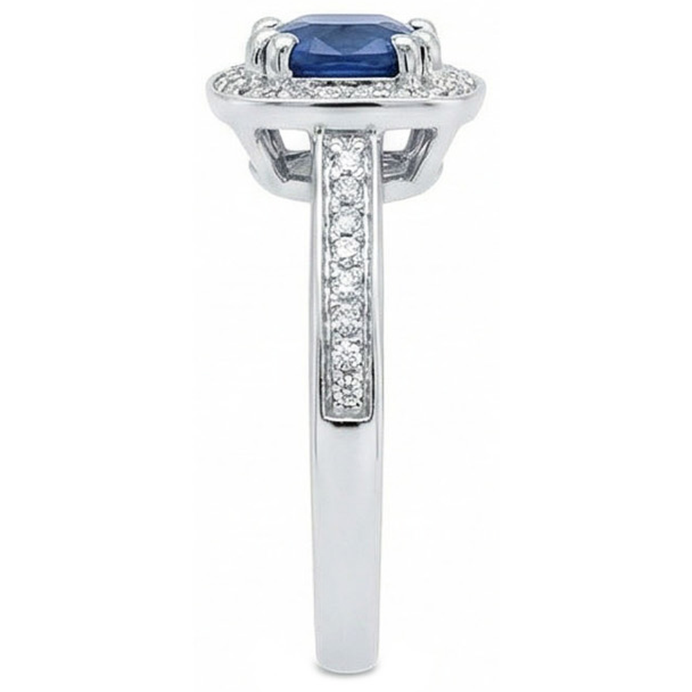 Kissen Sri Lanka Blauer Saphir Aus der Erde Abgebauter Natürlicher Diamantring Massivgold 1.70 Ct