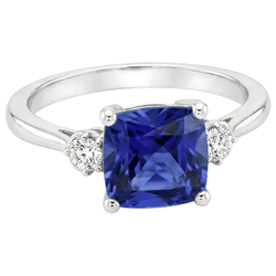 Kissen Sri Lanka Saphir Aus der Erde Abgebauter Natürlicher Diamant 3 Steine Ring 2,75 Karat