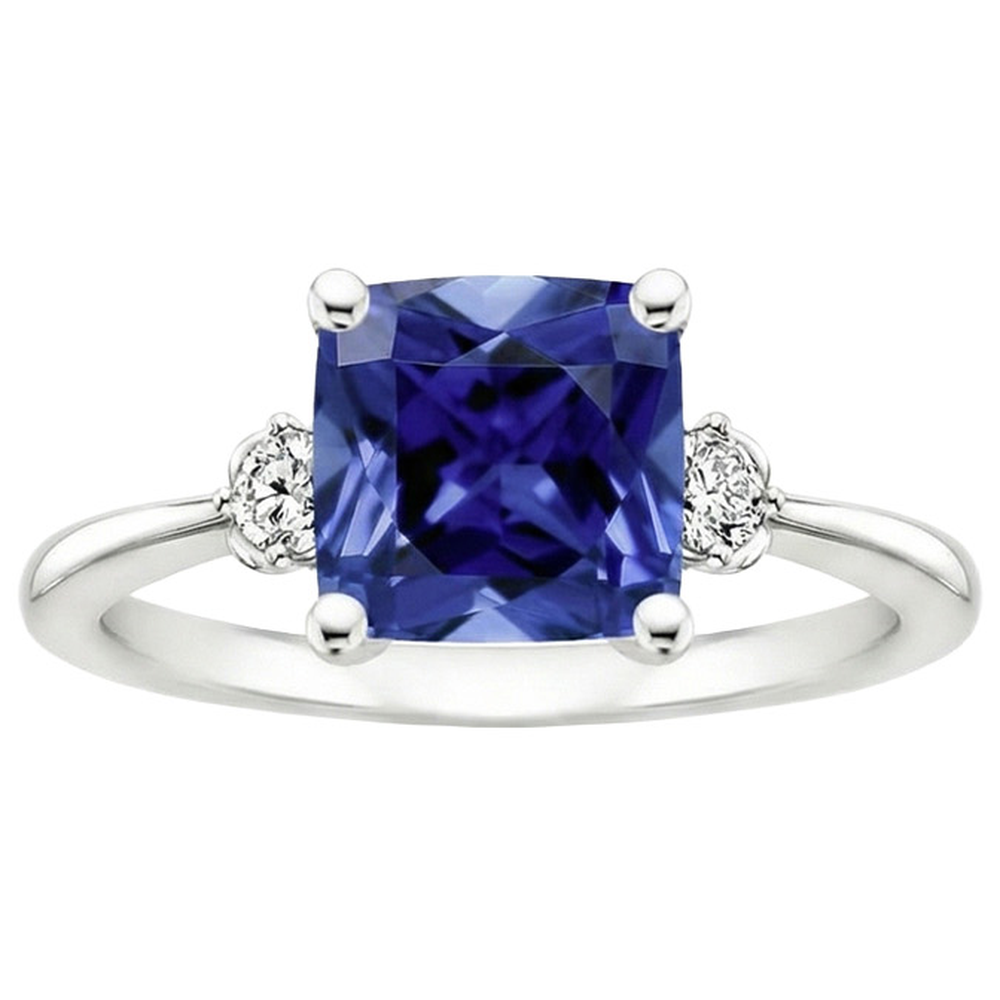 Kissen Sri Lanka Saphir Aus der Erde Abgebauter Natürlicher Diamant 3 Steine Ring 2,75 Karat