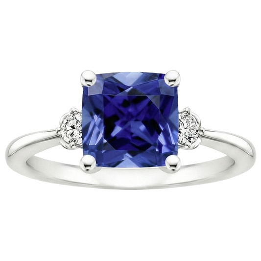 Kissen Sri Lanka Saphir Aus der Erde Abgebauter Natürlicher Diamant 3 Steine Ring 2,75 Karat
