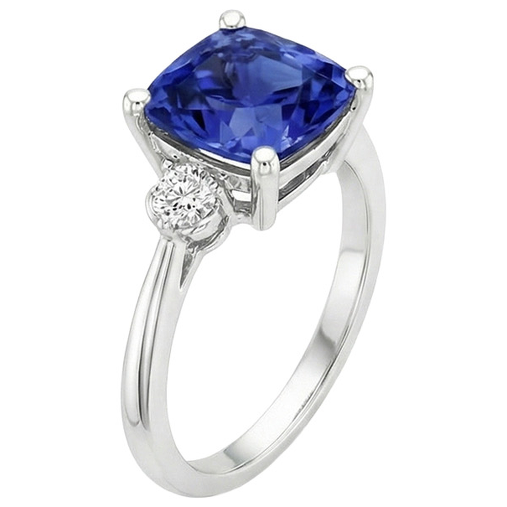 Kissen Sri Lanka Saphir Aus der Erde Abgebauter Natürlicher Diamant 3 Steine Ring 2,75 Karat