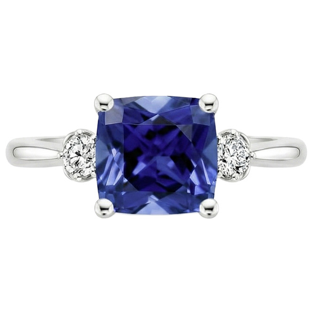 Kissen Sri Lanka Saphir Aus der Erde Abgebauter Natürlicher Diamant 3 Steine Ring 2,75 Karat