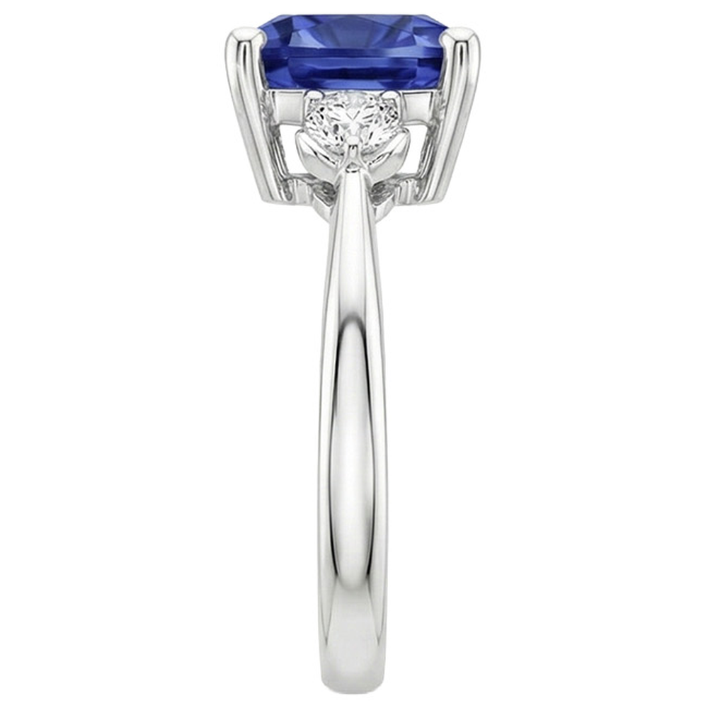Kissen Sri Lanka Saphir Aus der Erde Abgebauter Natürlicher Diamant 3 Steine Ring 2,75 Karat