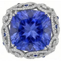 Kissen Sri Lanka Saphir Aus der Erde Abgebauter Natürlicher Diamanten Weißgold 14K Ring 8.51 Ct