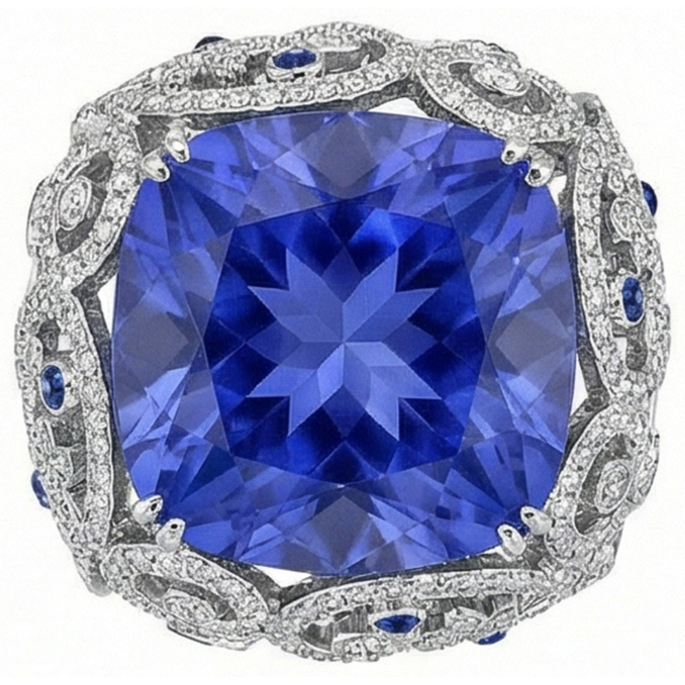 Kissen Sri Lanka Saphir Aus der Erde Abgebauter Natürlicher Diamanten Weißgold 14K Ring 8.51 Ct