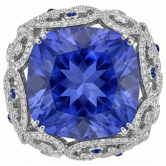 Kissen Sri Lanka Saphir Aus der Erde Abgebauter Natürlicher Diamanten Weißgold 14K Ring 8.51 Ct
