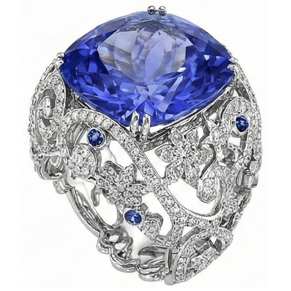 Kissen Sri Lanka Saphir Aus der Erde Abgebauter Natürlicher Diamanten Weißgold 14K Ring 8.51 Ct