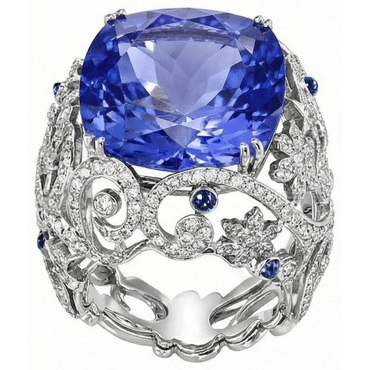 Kissen Sri Lanka Saphir Aus der Erde Abgebauter Natürlicher Diamanten Weißgold 14K Ring 8.51 Ct