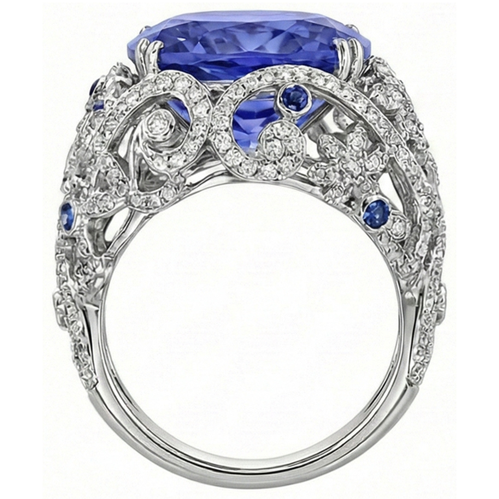Kissen Sri Lanka Saphir Aus der Erde Abgebauter Natürlicher Diamanten Weißgold 14K Ring 8.51 Ct