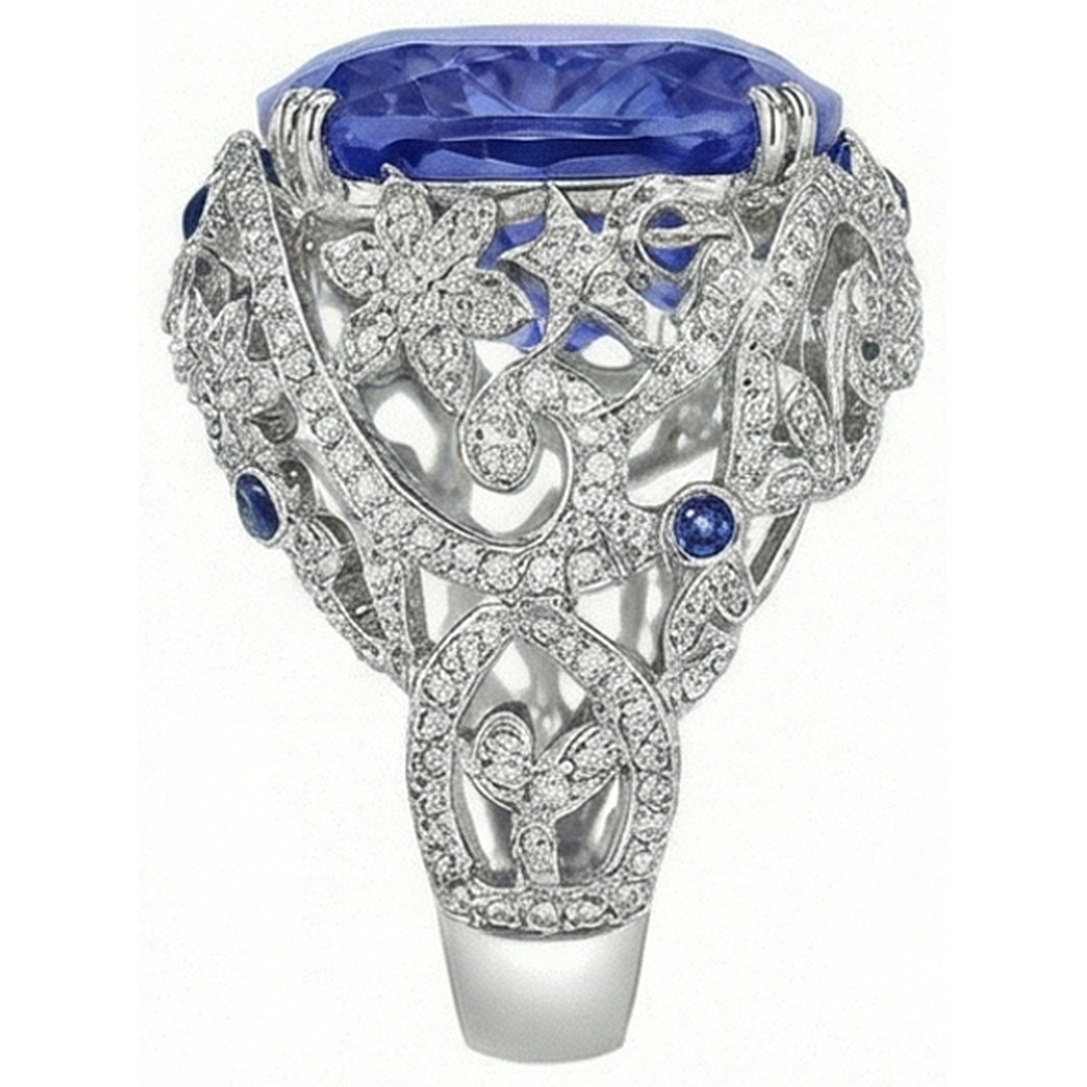 Kissen Sri Lanka Saphir Aus der Erde Abgebauter Natürlicher Diamanten Weißgold 14K Ring 8.51 Ct
