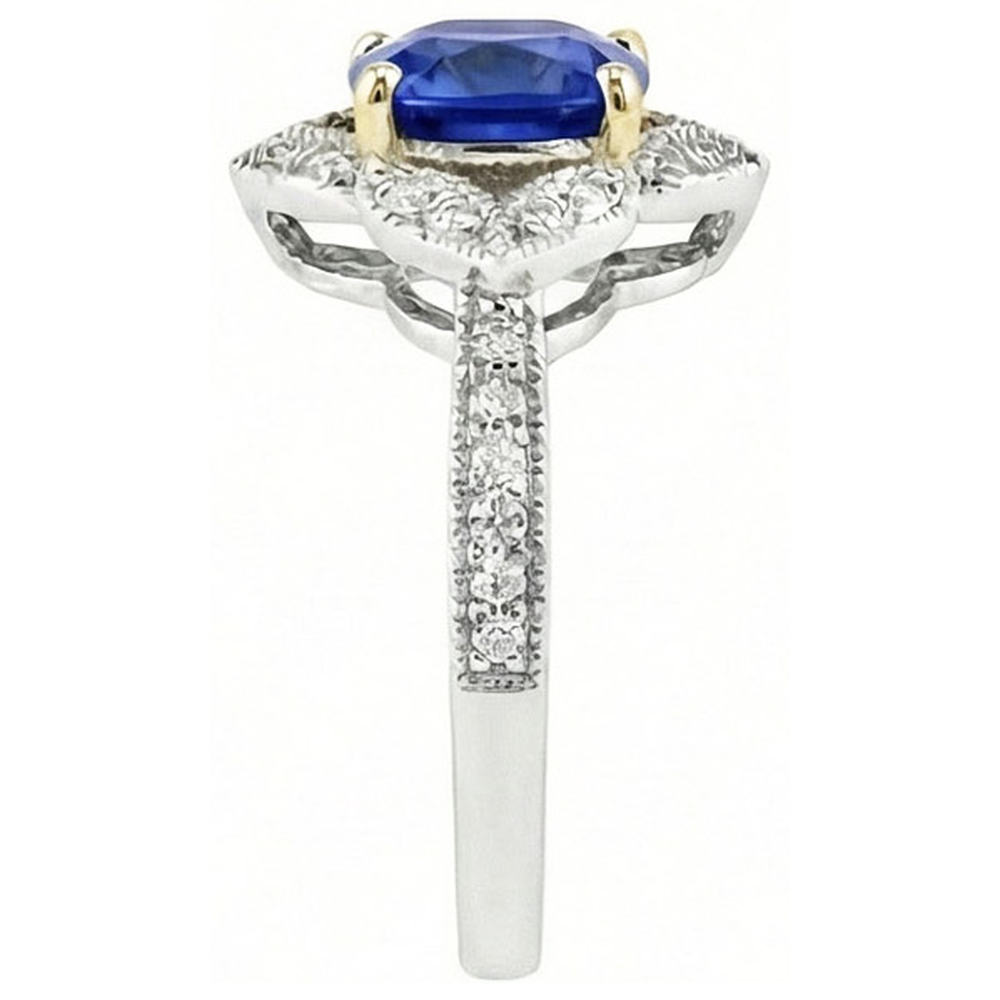 Kissen Sri Lanka Sapphire Aus der Erde Abgebauter Natürlicher Diamants Ring 5.66 ct. Zweifarbiges Gold
