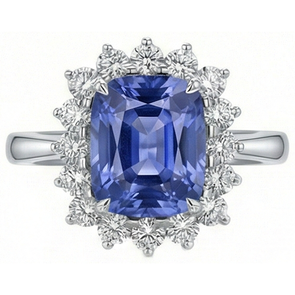 Kissen Tansanit 4.30 Karat Aus der Erde Abgebauter Natürlicher Diamanten Halo Ring Weißgold 14K