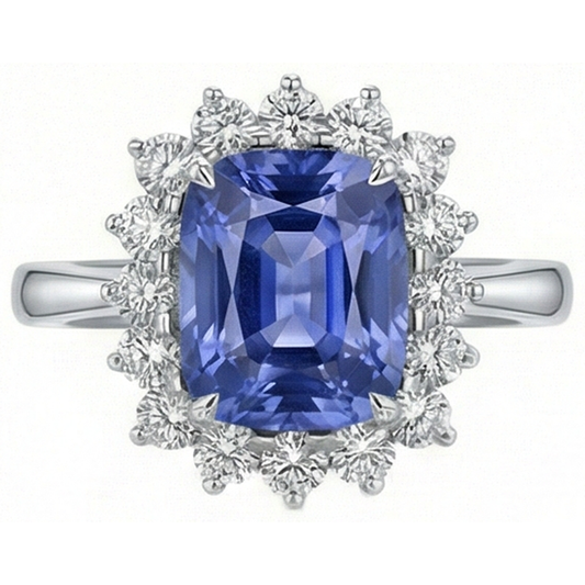 Kissen Tansanit 4.30 Karat Aus der Erde Abgebauter Natürlicher Diamanten Halo Ring Weißgold 14K