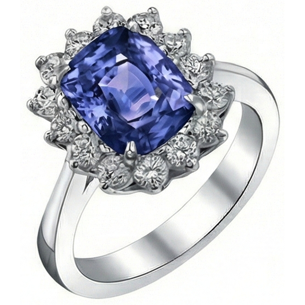 Kissen Tansanit 4.30 Karat Aus der Erde Abgebauter Natürlicher Diamanten Halo Ring Weißgold 14K