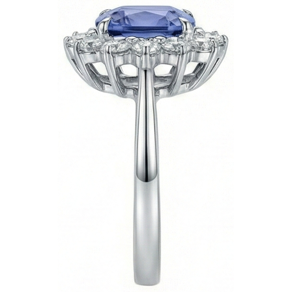Kissen Tansanit 4.30 Karat Aus der Erde Abgebauter Natürlicher Diamanten Halo Ring Weißgold 14K