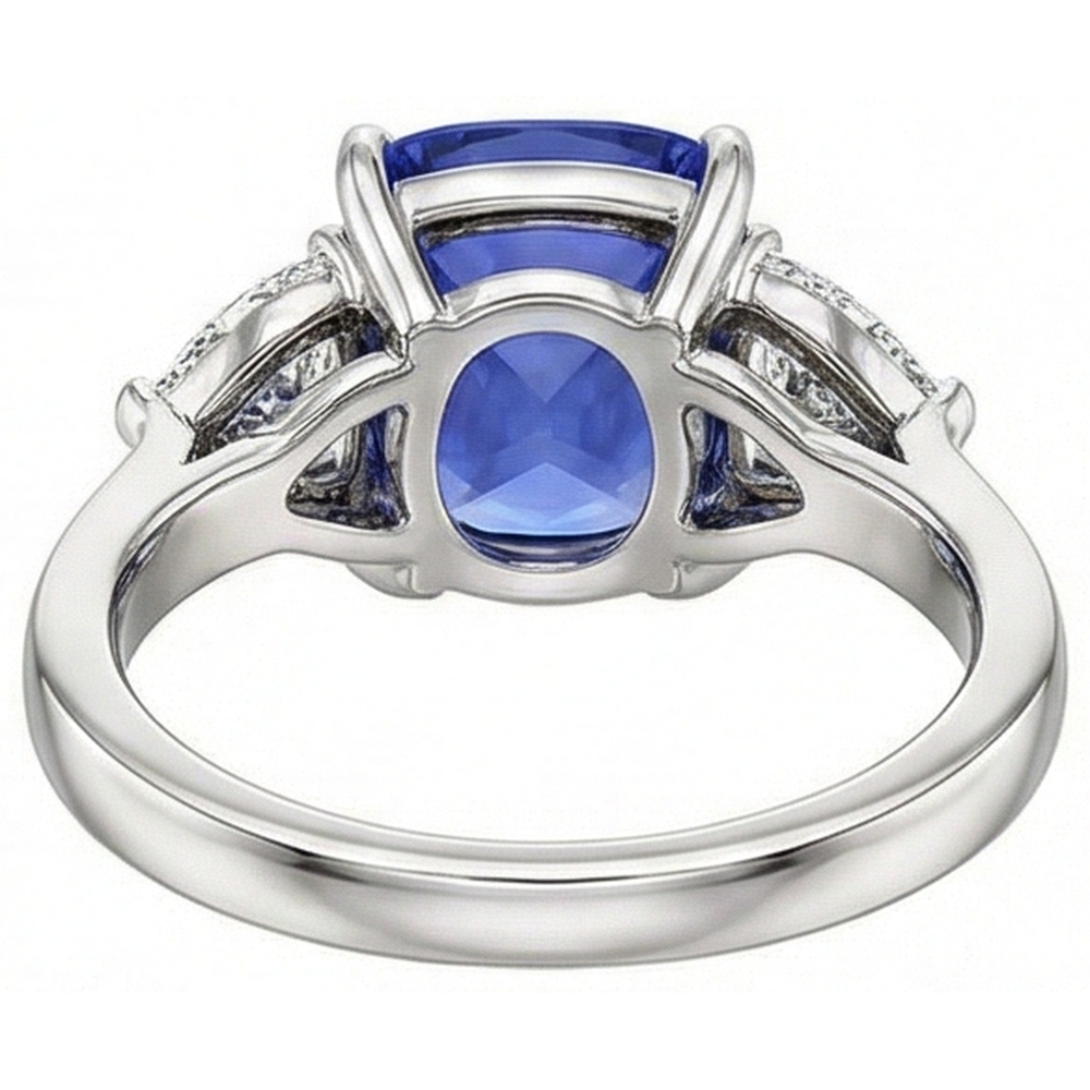Kissen Tansanit AAA Aus der Erde Abgebauter Natürlicher Diamanten 3 Karat 3-Stein Ring Weißgold 14K