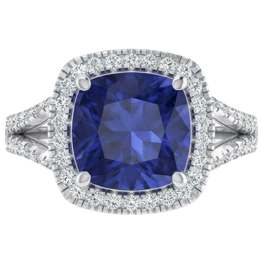 Kissen-Tansanit-Halo-Edelstein-Ring