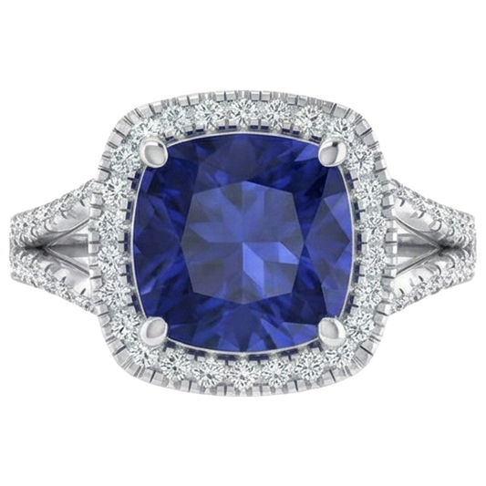 Kissen-Tansanit-Halo-Edelstein-Ring