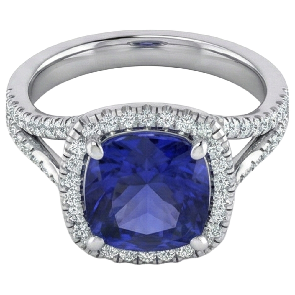 Kissen-Tansanit-Halo-Edelstein-Ring